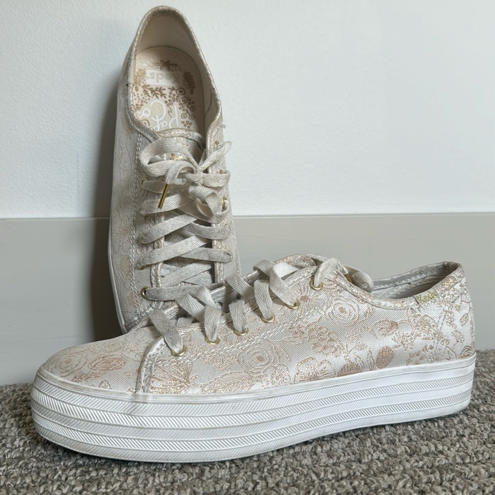 Keds x Rifle Paper Co. Triple Kick Colette Jacquard Lace Up Gold Floral Size 8.5